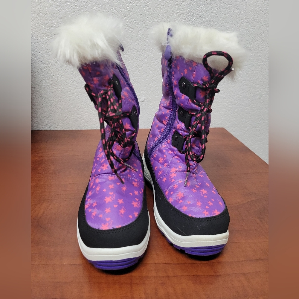 Dream Pairs Girls Snow Boots Purple With Pink Flowers Size 3